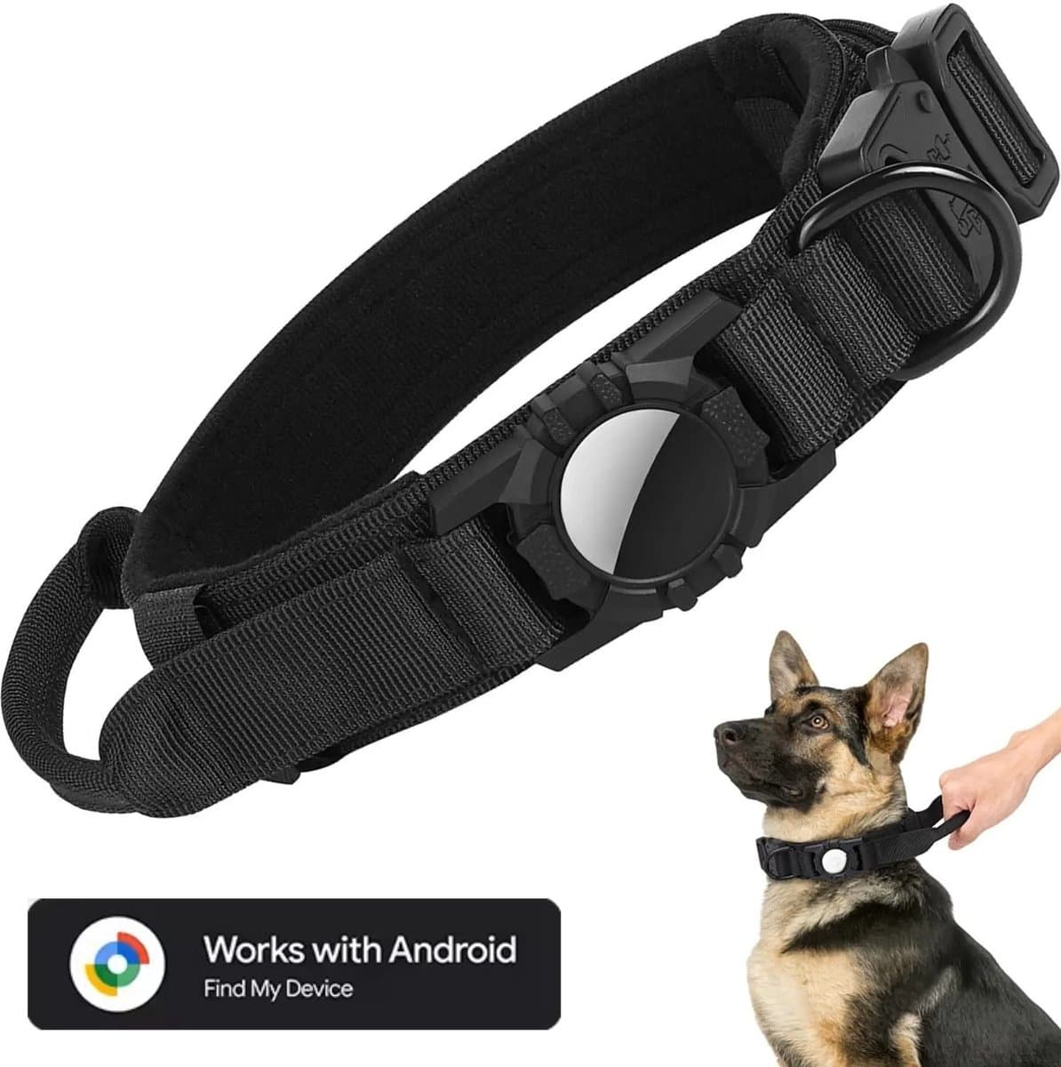 BlueTime - Hondenhalsband inclusief Tag - Hondenriem - Honden Halsband - Hondentuig - Honden Tuigje - Geschikt voor Android Find My Device - Maat M - Zwart