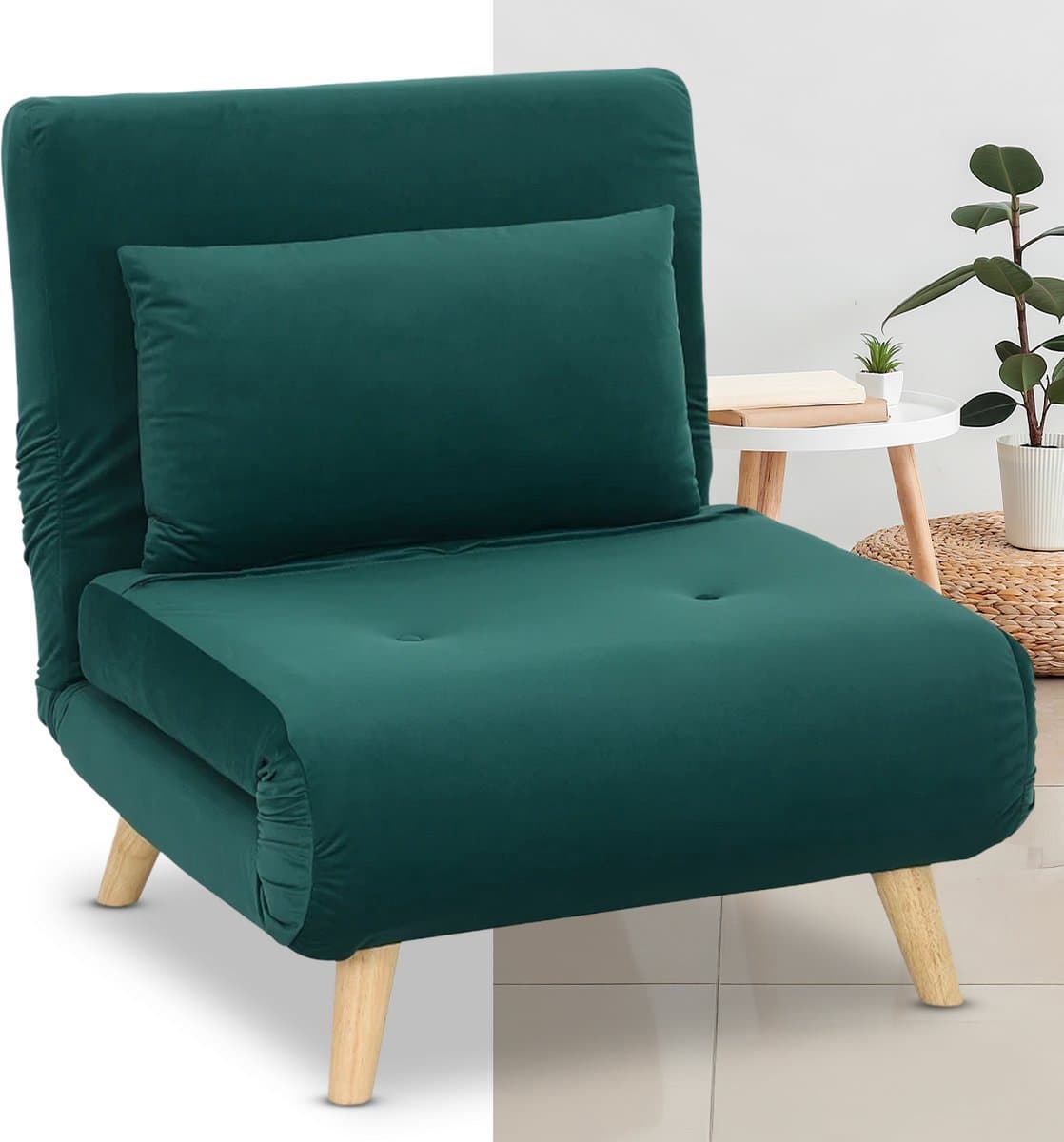 Slaapstoel - Uitklapbaar - Slaapbank - Logeerbed - Zetelbed - Slaapfauteuil - Vouwbed - 1 persoons - Zeer comfortabel - Donkergroen
