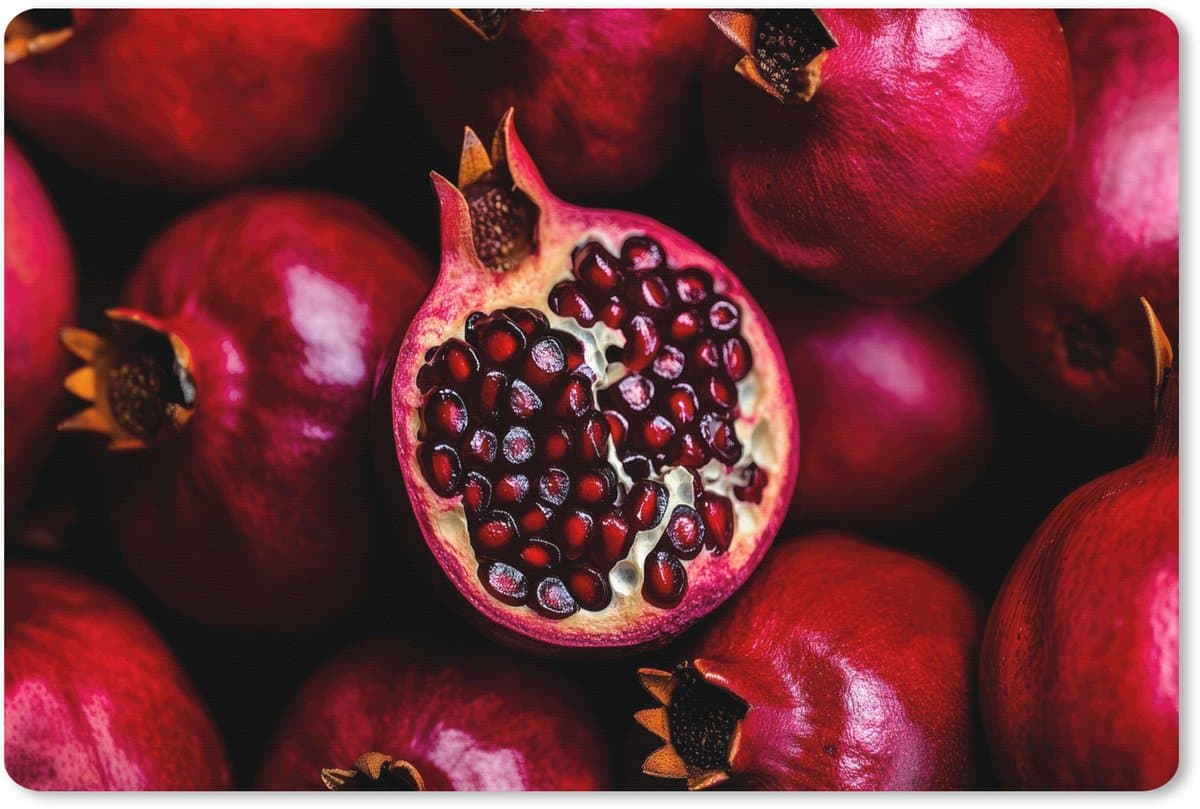 Muismat XXL 120x80 cm - Bureau onderlegger - Bureau mat Granaatappel - Rood - Fruit - Bureaumat - Gaming mousepad xl - Bureaulegger groot - Computer deskmat