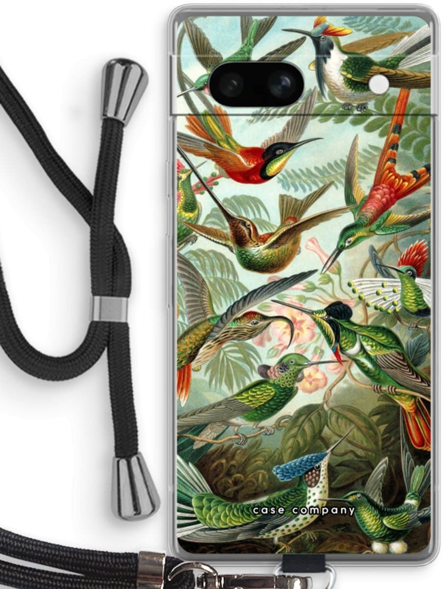 Case Company® - Hoesje met koord geschikt voor Google Pixel 7A hoesje met Koord - Haeckel Trochilidae - Telefoonhoesje met Zwart Koord - Bescherming aan alle Kanten en Over de Schermrand
