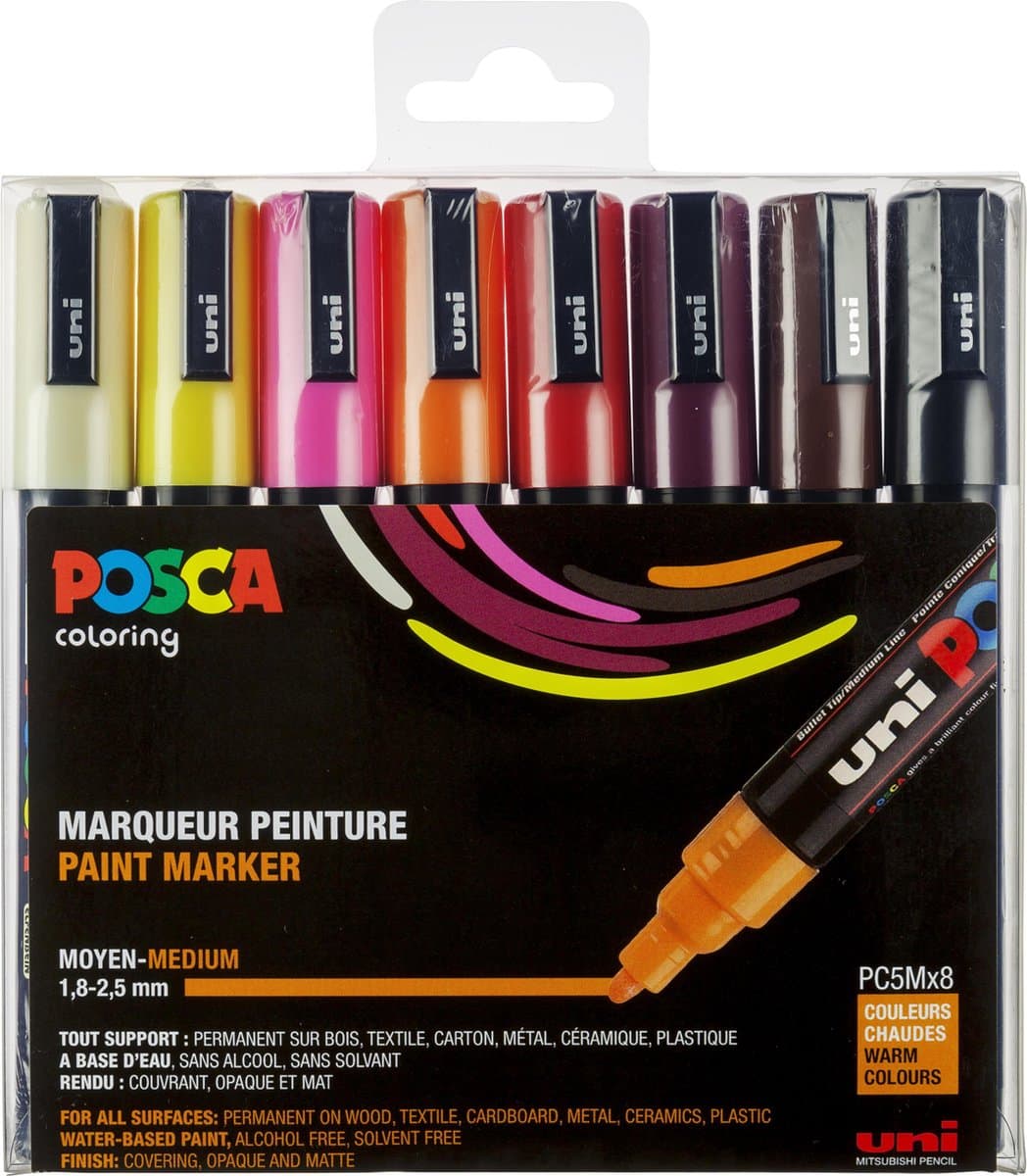 Uni Posca Stiften Warm Colors PC5M 2.5 mm lijn
