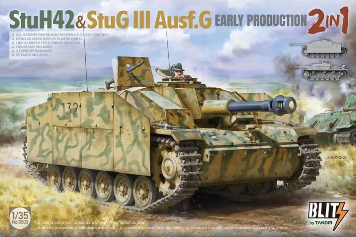 Takom Modelbouwpakket Militaire voertuigen - 8009 StuH 42 - StuG III Ausf.G Early Production - 2 in 1 Plastic - 1:35 - Modelbouw