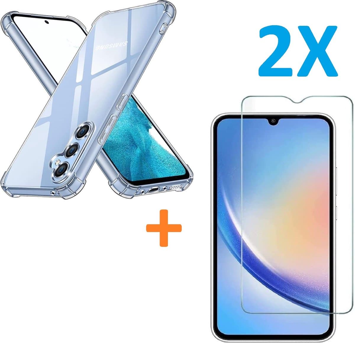 Anti-Shock silicone hoesje met 2 Pack Tempered glas Screen Protector Geschikt voor: Samsung Galaxy A14 4G & 5G