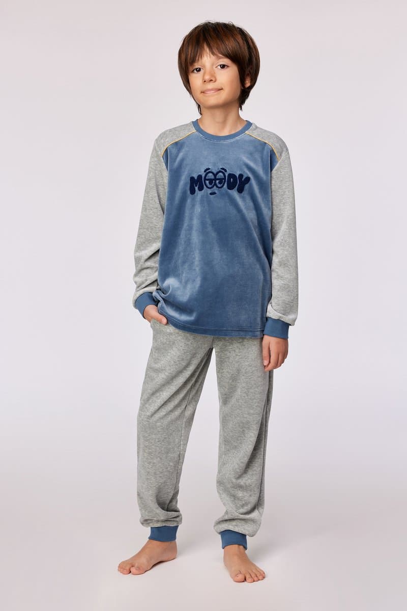 Woody, jongenspyjama, velour, blauw - maat 116