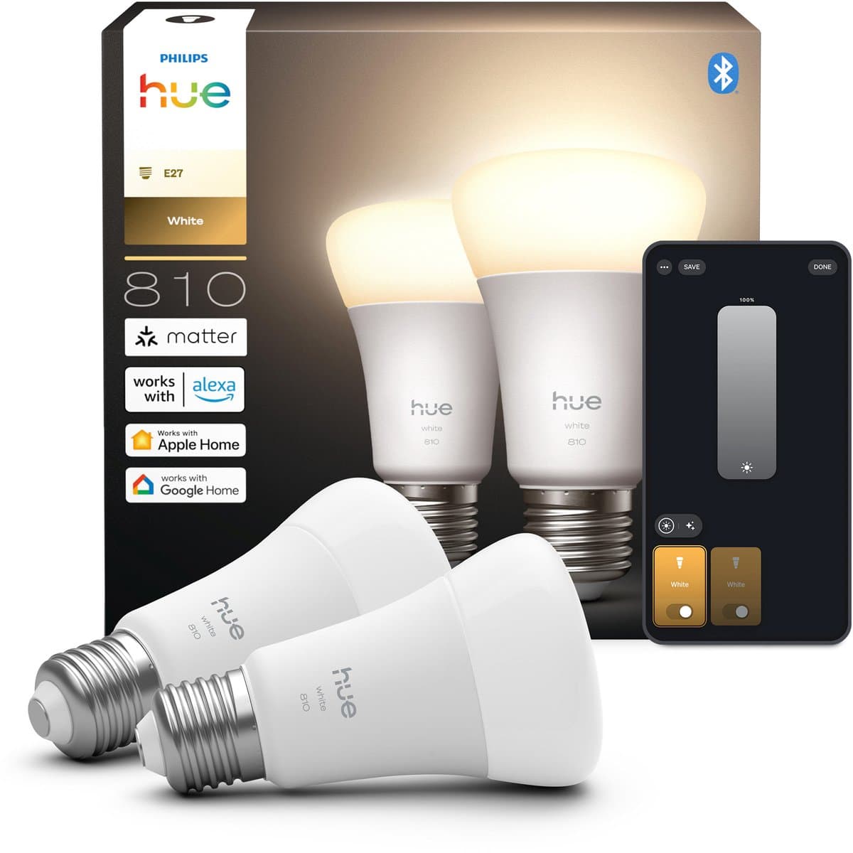 Philips Hue A60 White E27 810lm 2-pack