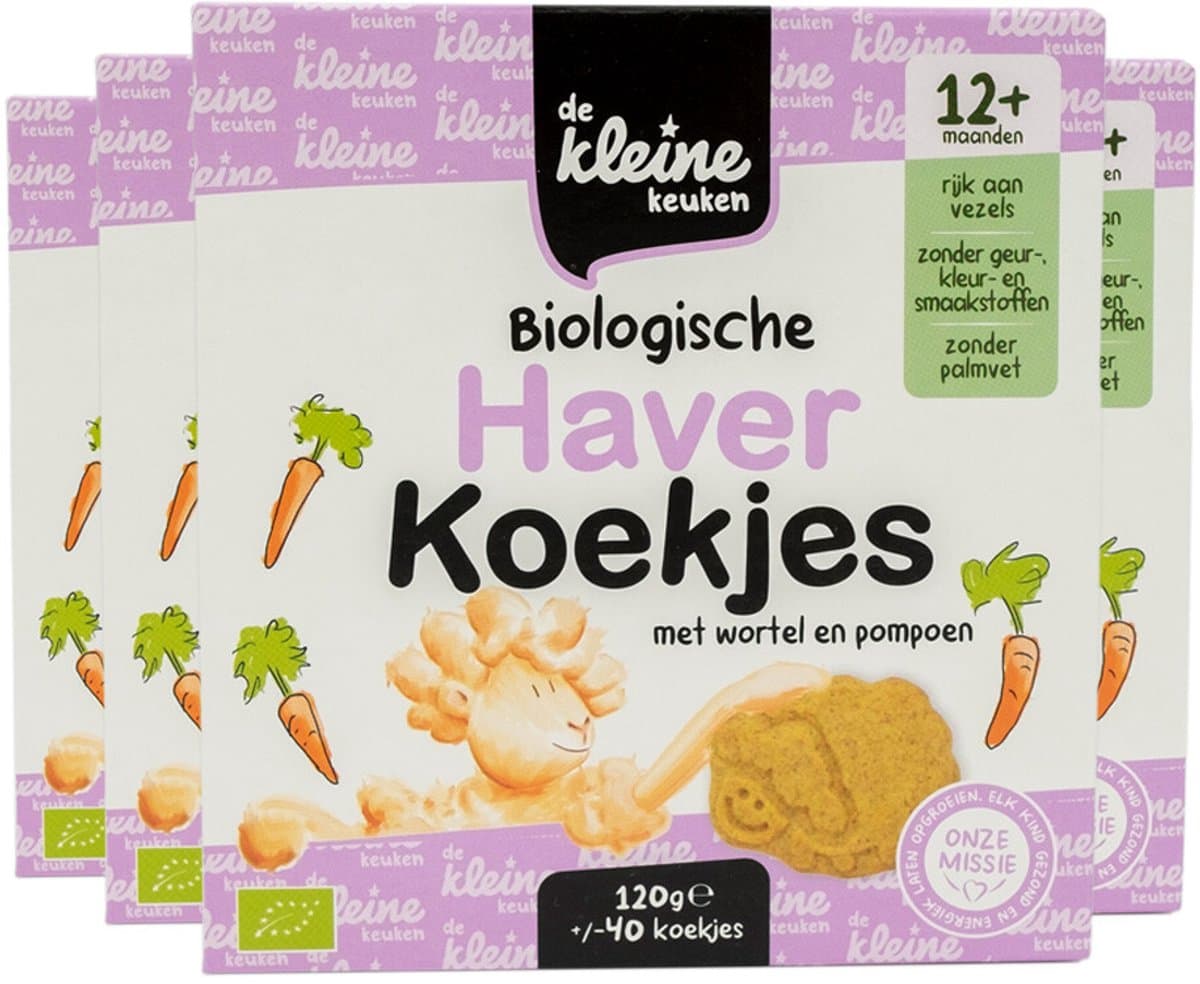 de Kleine Keuken Bio Haverkoekjes Wortel & Pompoen - 4 x 120 gr - Voordeelverpakking