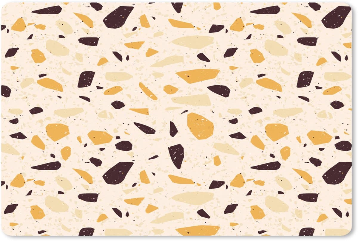 Muismat XXL 120x80 cm - Bureau onderlegger - Bureau mat Terrazzo - Patroon - Geel - Bureaumat - Gaming mousepad xl - Bureaulegger groot - Computer deskmat