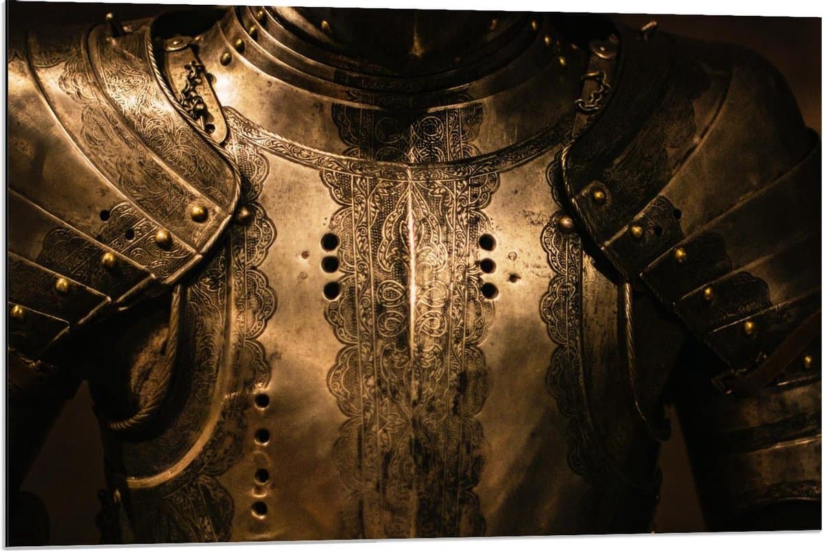Dibond - Harnas van ridder uit de Geschiedenis - 90x60cm Foto op Aluminium (Wanddecoratie van metaal)