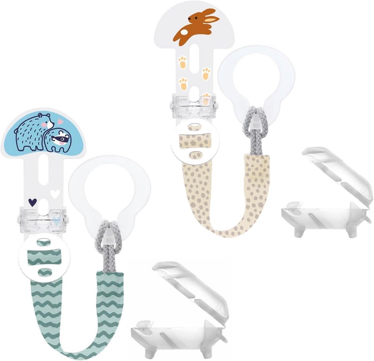 Fopspeenketting met clip en zuigbescherming, 2-delige set, in lengte verstelbaar