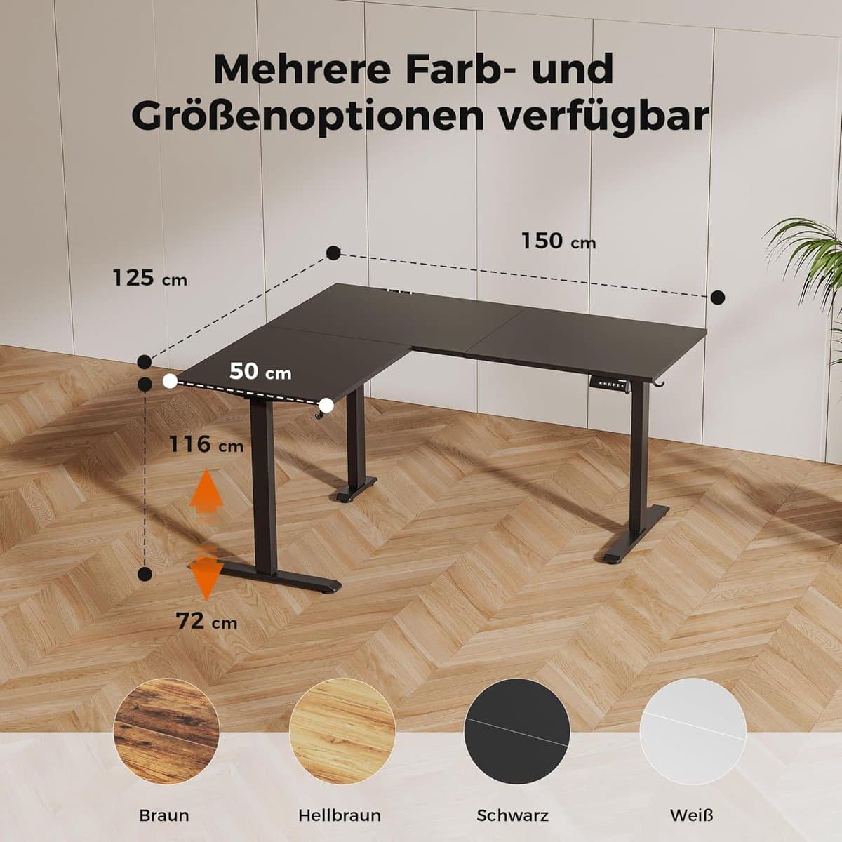 Electric Desk AgilisPro L-Shape – In Hoogte Verstelbaar Ergonomisch Bureau 150x125 cm – Staand en Zittend Werken – Modern Zwart Hoekbureau met Anti-Botsingstechnologie en Robuust Frame
