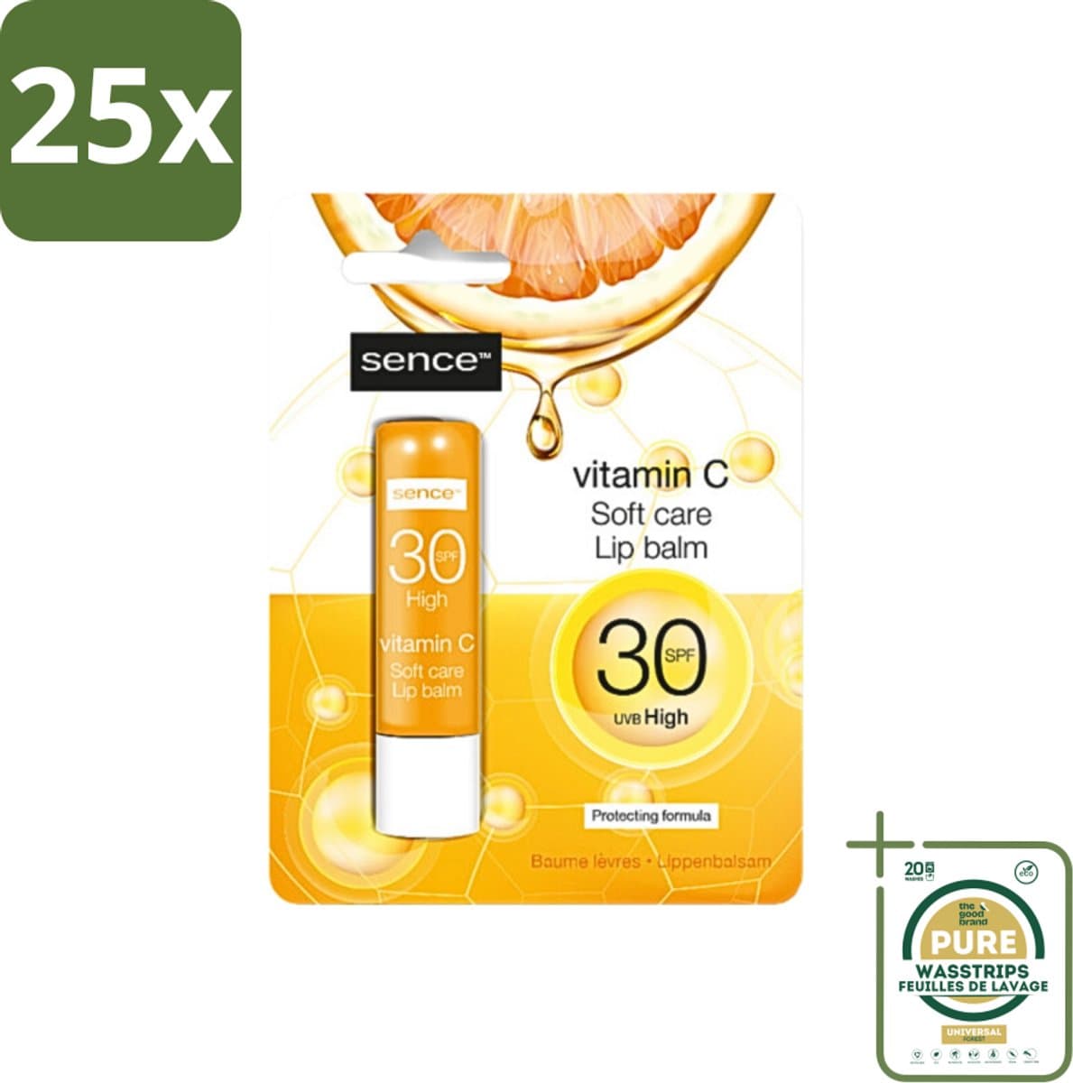 25 x Sence - Soft Care Vitamin C - Lippenbalsem - Hydraterend - 4,3 g - Grootverpakking - Vitamine C Lippenbalsem - Hydraterende Lippenbalsem - Lippen Verzorging - Droge Lippen Herstel - Gezonde Lippen