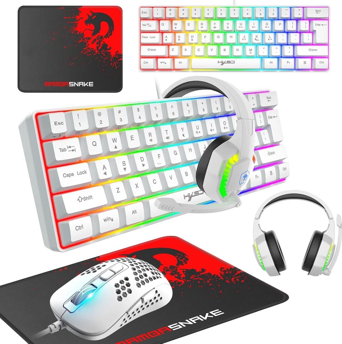 Compact gaming keyboard en muis set met RGB verlichting - 61 toetsen, anti-ghosting, en comfortabele headset