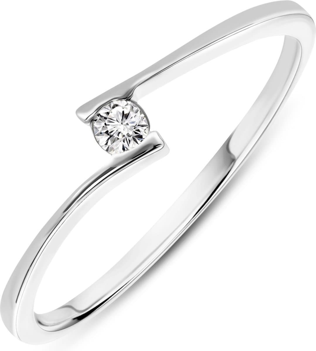 Miore Pure Ring - 9 Karaat - Zilverkleurig - Met Diamanten - Handgemaakte Sieraden - Elegant - Elegante Dames Sieraden - Maat 56