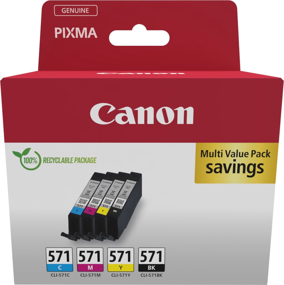 Canon 0386C008 inktcartridge 4 stuks, origineel, zwart, cyaan, magenta, geel