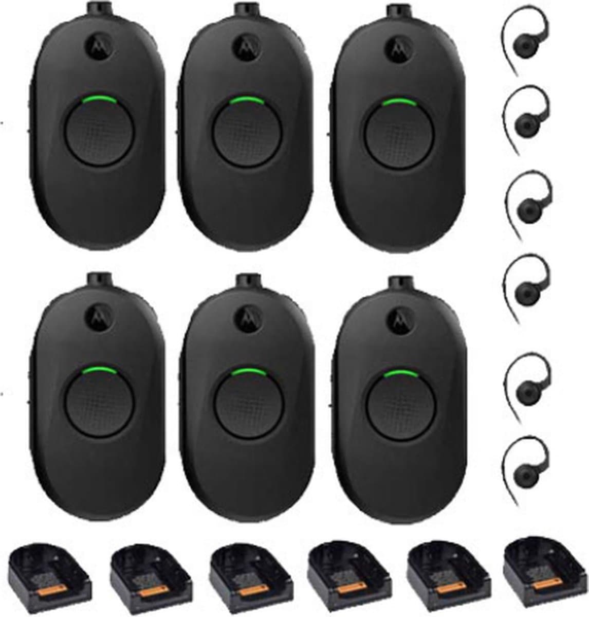 Set van 6 Motorola CLP446E Mini Portofoons met oortje en tafel lader