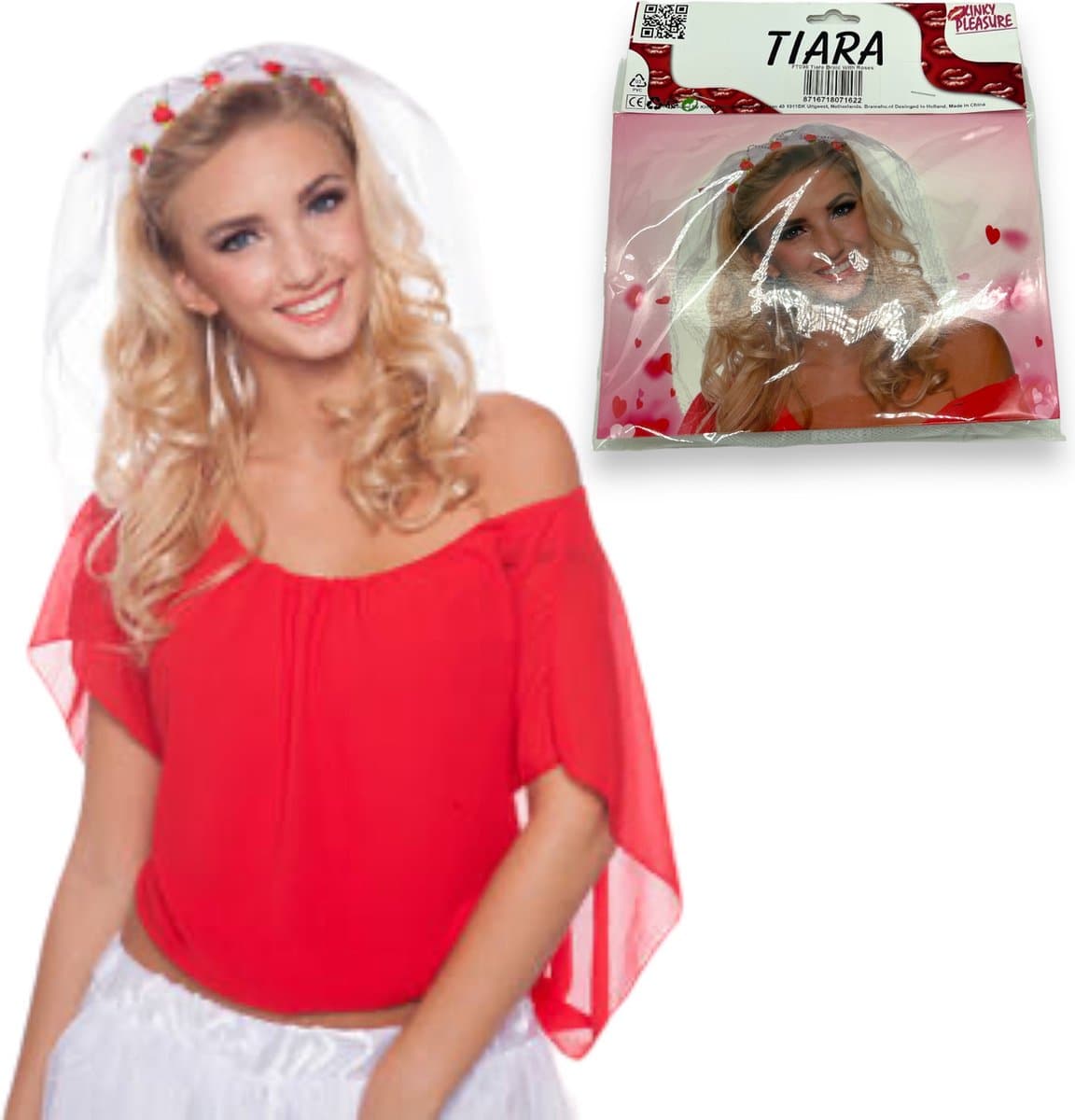 Vrijgezellenfeest Tiara met Sluier en Rozen - Bachelor Party Item - Trouwen