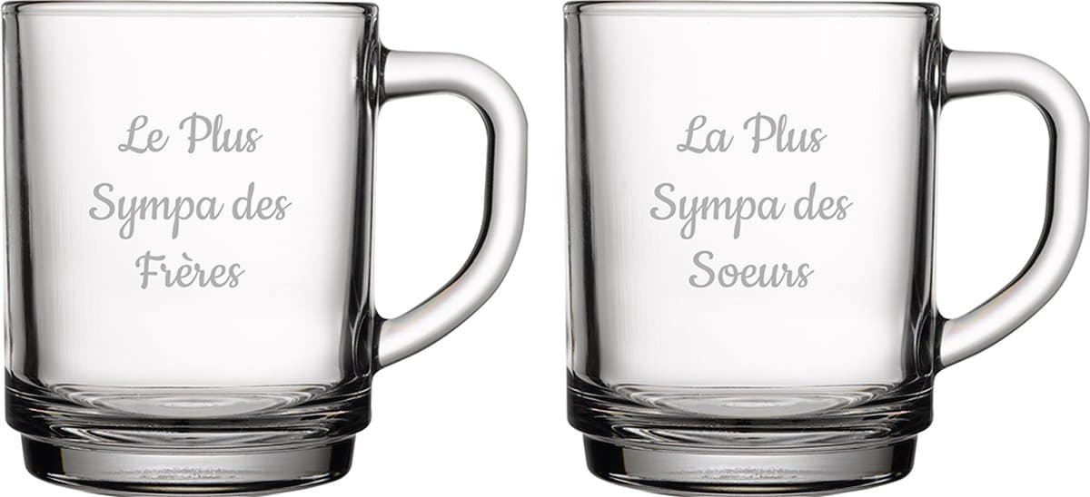 Theeglas gegraveerd - 25,5cl - Le Plus Sympa des Frères & La Plus Sympa des Soeurs