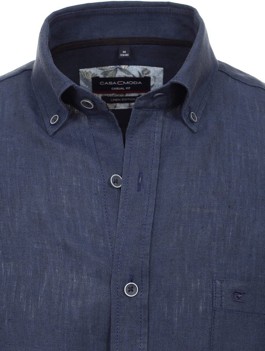 Casa Moda Blauw Linnen Overhemd Button Down Boord - L