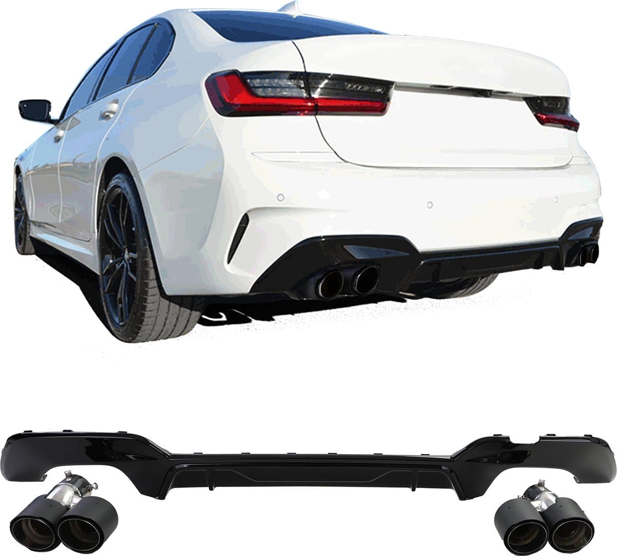 Diffuser Met Uitlaat Sierstuk Voor Bmw 3 Serie G20 G21 M Pack Vanaf 2019 Glans Zwart Performance M3 M4 Look