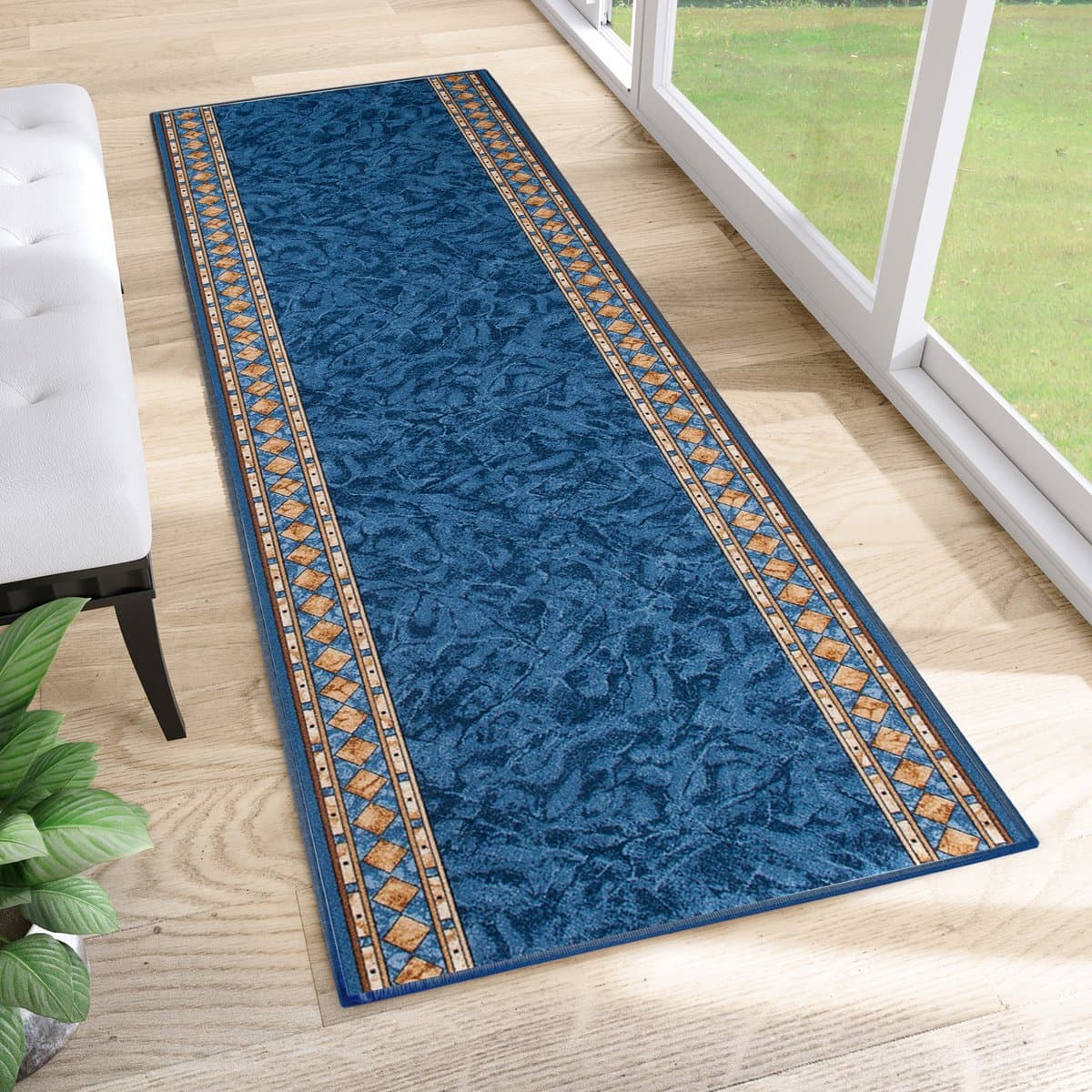 Tapiso Antislip Rubber Mat Blauw Klassiek Modern Rubbermat Tapijt Maat- 80x1450