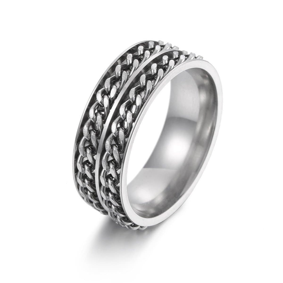 Anxiety Ring - (Dubbele Ketting) - Stress Ring - Fidget Ring - Anxiety Ring For Finger - Draaibare Ring - Spinning Ring - Zilver-Zilver kleurig RVS - (19.00mm / maat 60)