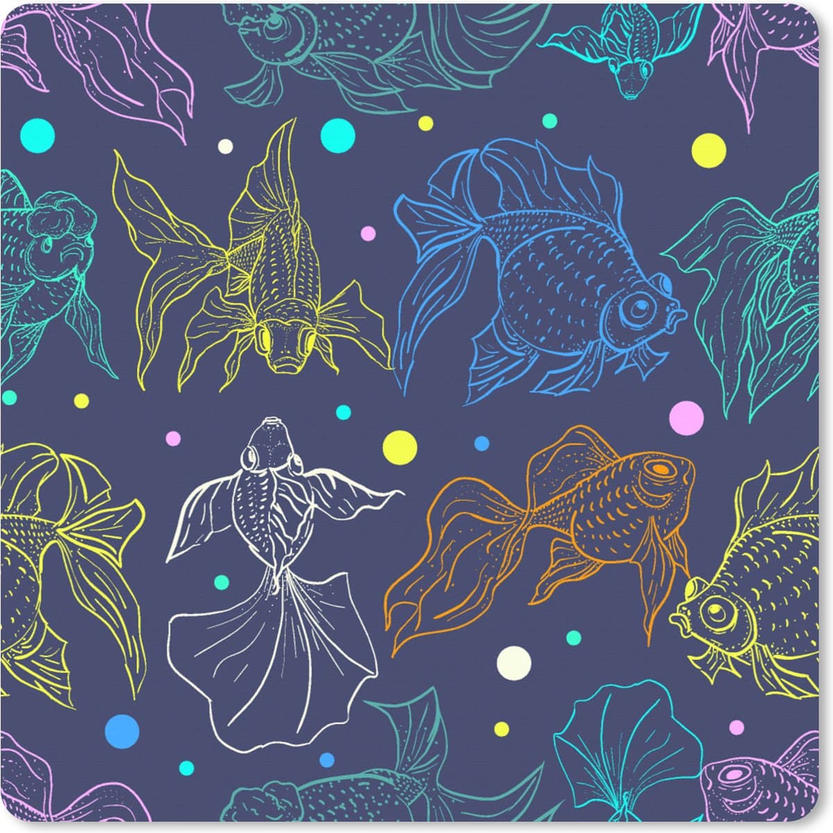 Muismat XXL 60x60 cm - Bureau onderlegger - Bureau mat Neon - Vissen - Pastel - Patronen - Bureaumat - Gaming mousepad xl - Bureaulegger groot - Computer deskmat