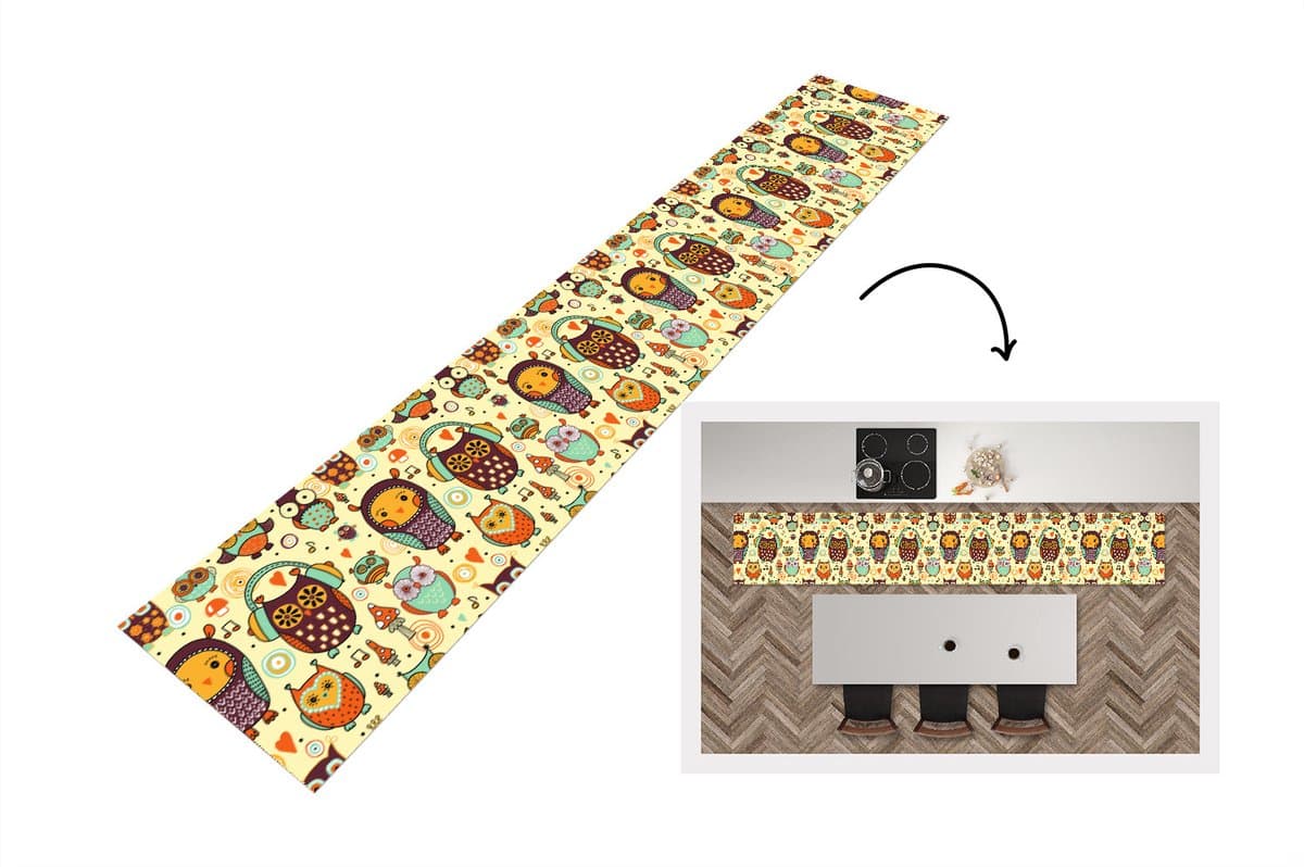 Keukenloper - Loper keuken - Uil - Koptelefoon - Patroon - 300x50 cm - Keukenloper vinyl