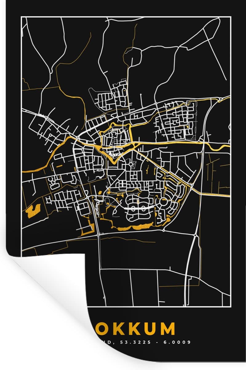 Muurstickers - Sticker Folie - Dokkum - Stadskaart - Plattegrond - Kaart - Plattegrond - 60x90 cm - Plakfolie - Muurstickers Kinderkamer - Zelfklevend Behang - Zelfklevend behangpapier - Stickerfolie