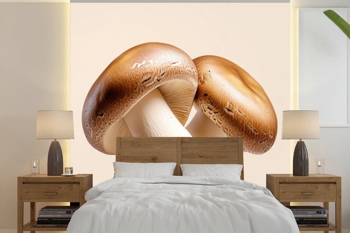 Behang - Fotobehang Champignons - Zacht - Beige - Breedte 300 cm x hoogte 300 cm