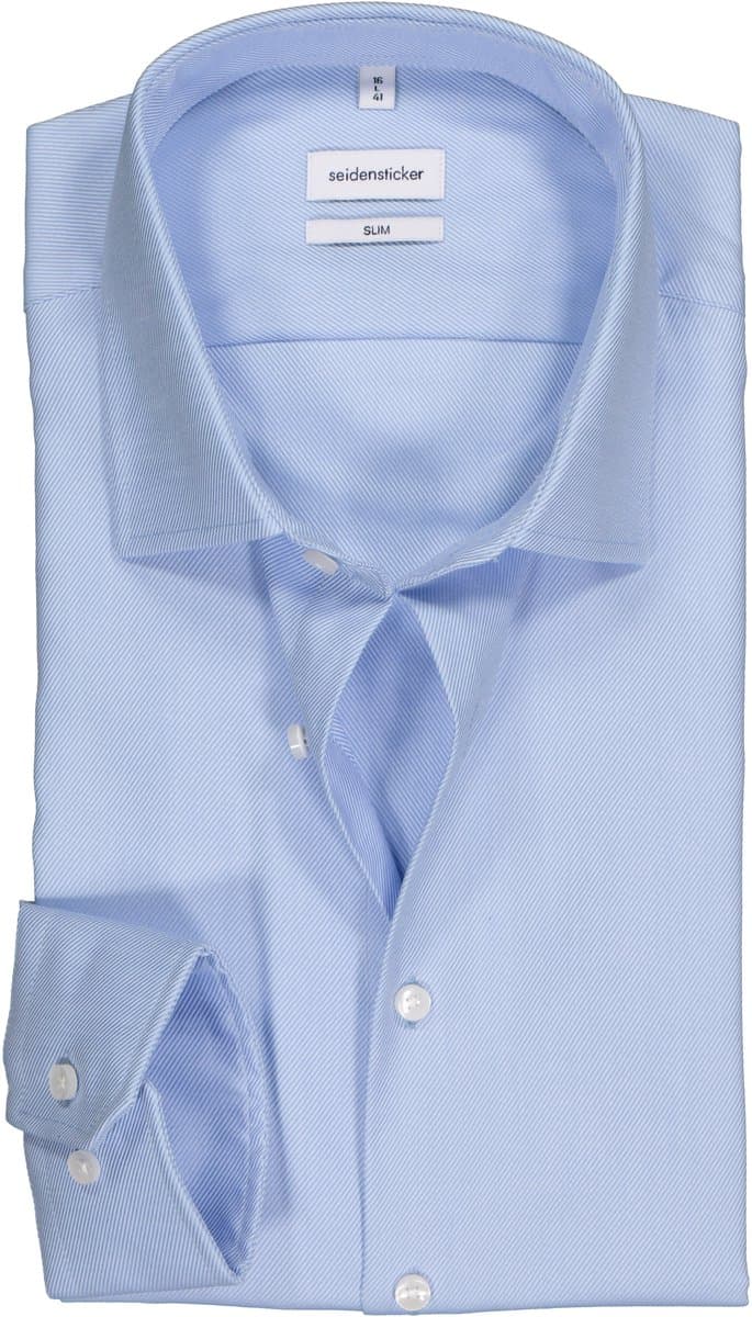 Seidensticker slim fit overhemd - twill - lichtblauw - Strijkvrij - Boordmaat: 42