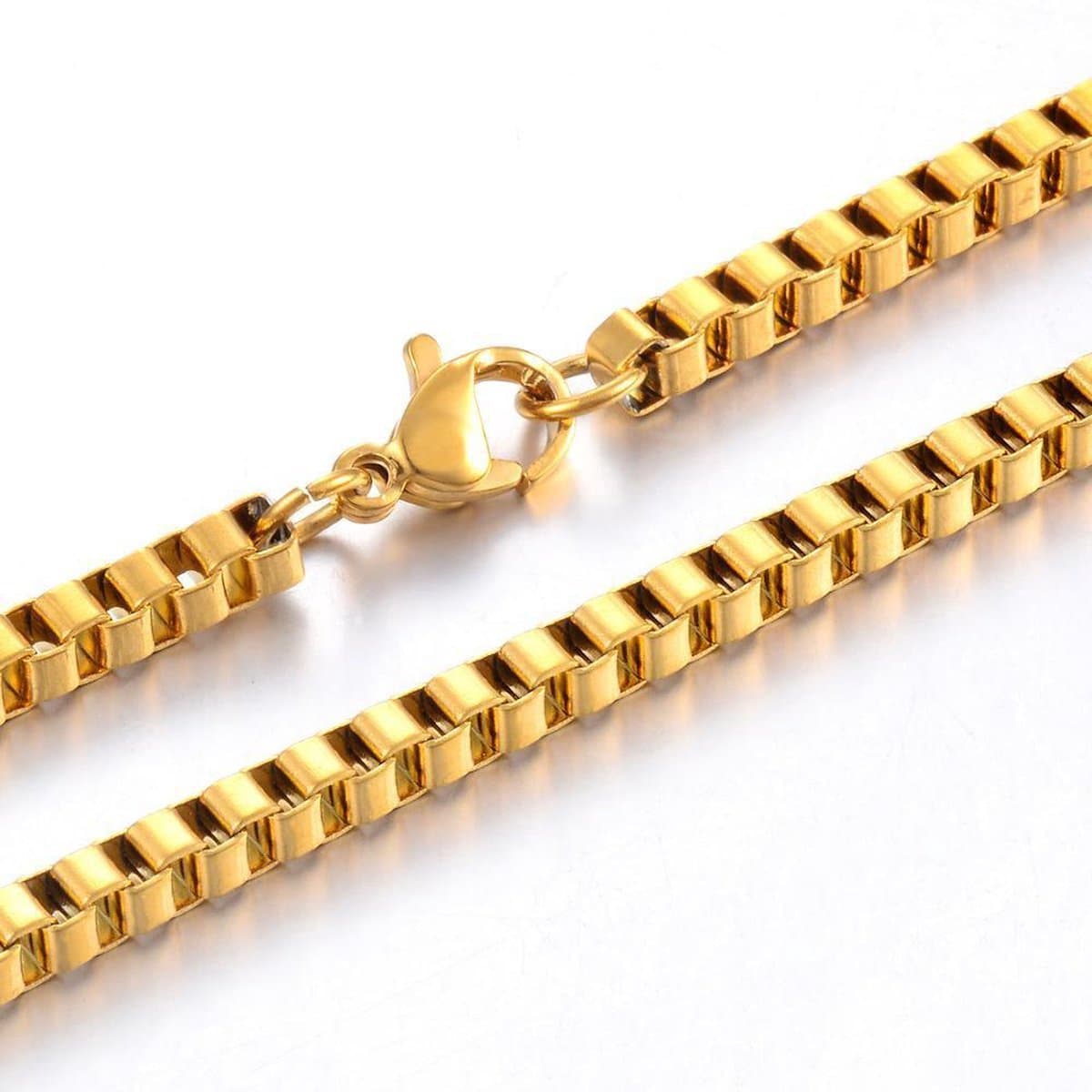 Strakke Heren Ketting Goud kleurig van Vierkante Schakels - 4mm - Kettingen Mannen - Papa Cadeau Voor Mannen - Vaderdag