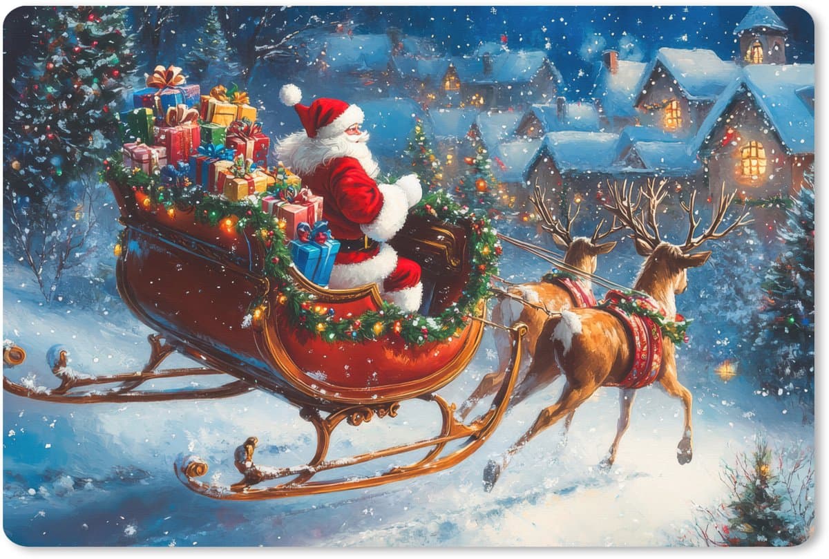 Muismat XXL 90x60 cm - Bureau onderlegger - Bureau mat Kerstman - Rendier - Kerst - Sneeuw - Bureaumat - Gaming mousepad xl - Bureaulegger groot - Computer deskmat