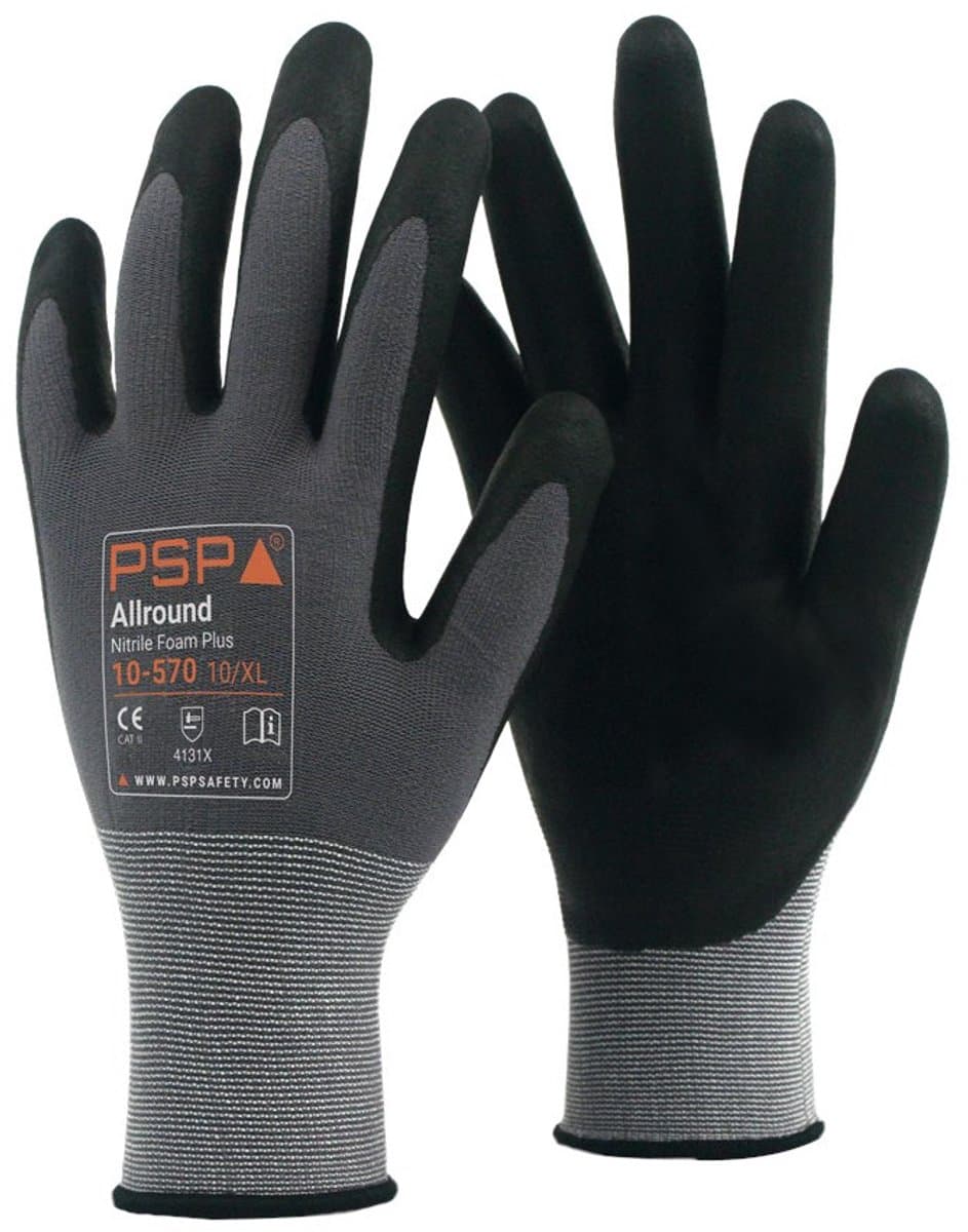 1 paar - Werkhandschoenen PSP 10-570 Allround Nitrile Foam Plus, Zwart (per paar), maat 11 / XXL