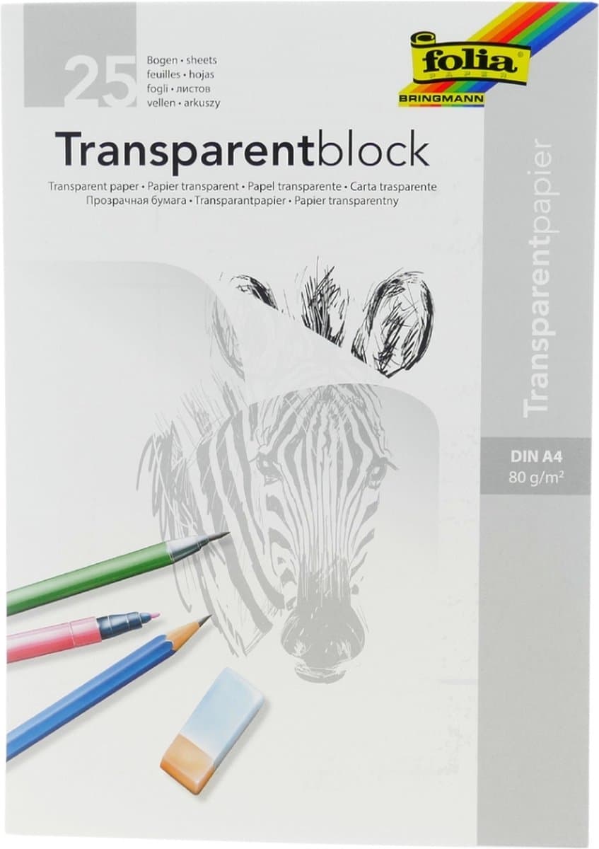 Transparant papier overtrekpapier Folia A4 blok á 25vel