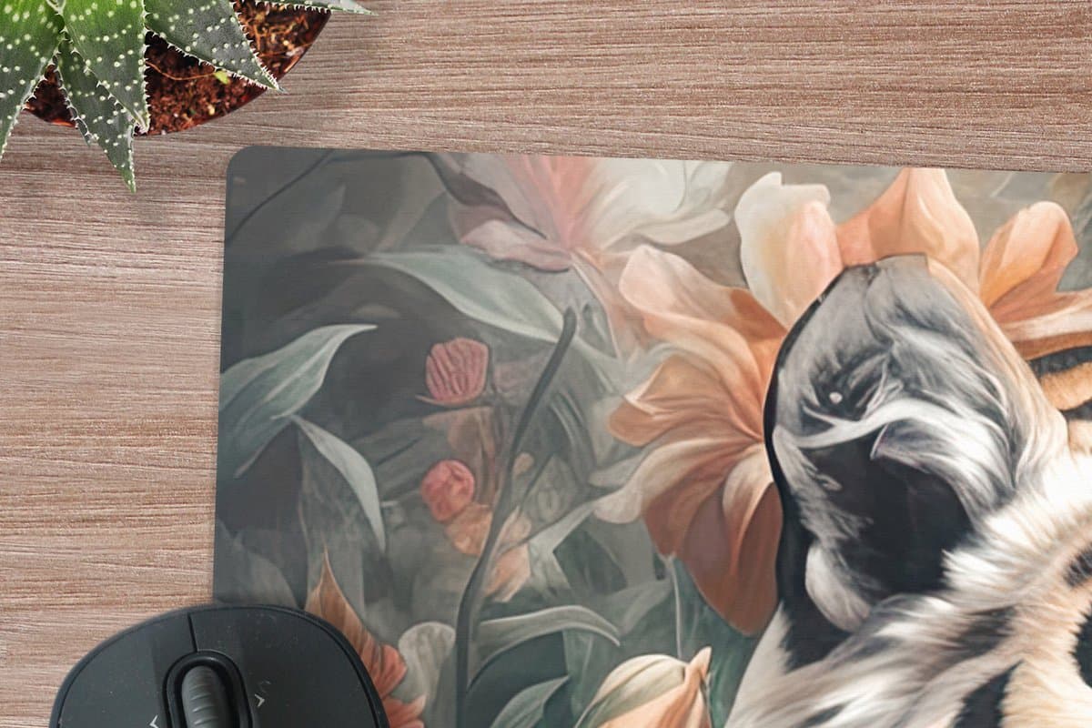 Muismat XXL 90x60 cm - Bureau onderlegger - Bureau mat Tijger - Wilde dieren - Bloemen - Jungle - Bureaumat - Gaming mousepad xl - Bureaulegger groot - Computer deskmat