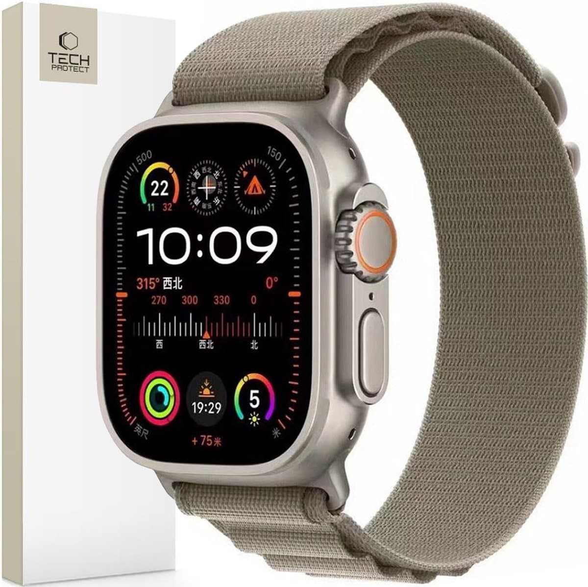 TECH-PROTECT - NYLON - PRO APPLE WATCH - 4 / 5 / 6 / 7 / 8 / 9 / SE / ULTRA - 1 / 2 - (42 / 44 / 45 / 49 - MM) - TITANIUM/OLIJF