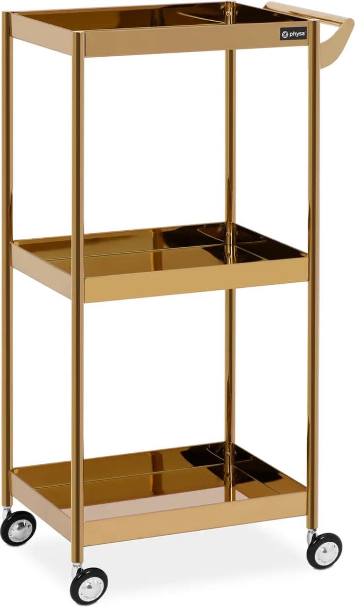 Cosmeticawagen - 3 planken - tot 30 kg - goudkleurig - roestvrij staal - physa