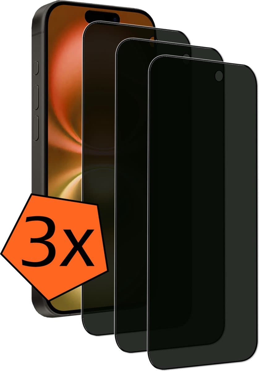Screenprotector - 3 Stuks - Geschikt voor Apple iPhone 16 - Privacy Filter - Gehard Glas - Beschermglas - Tempered Glass - Screen Protector