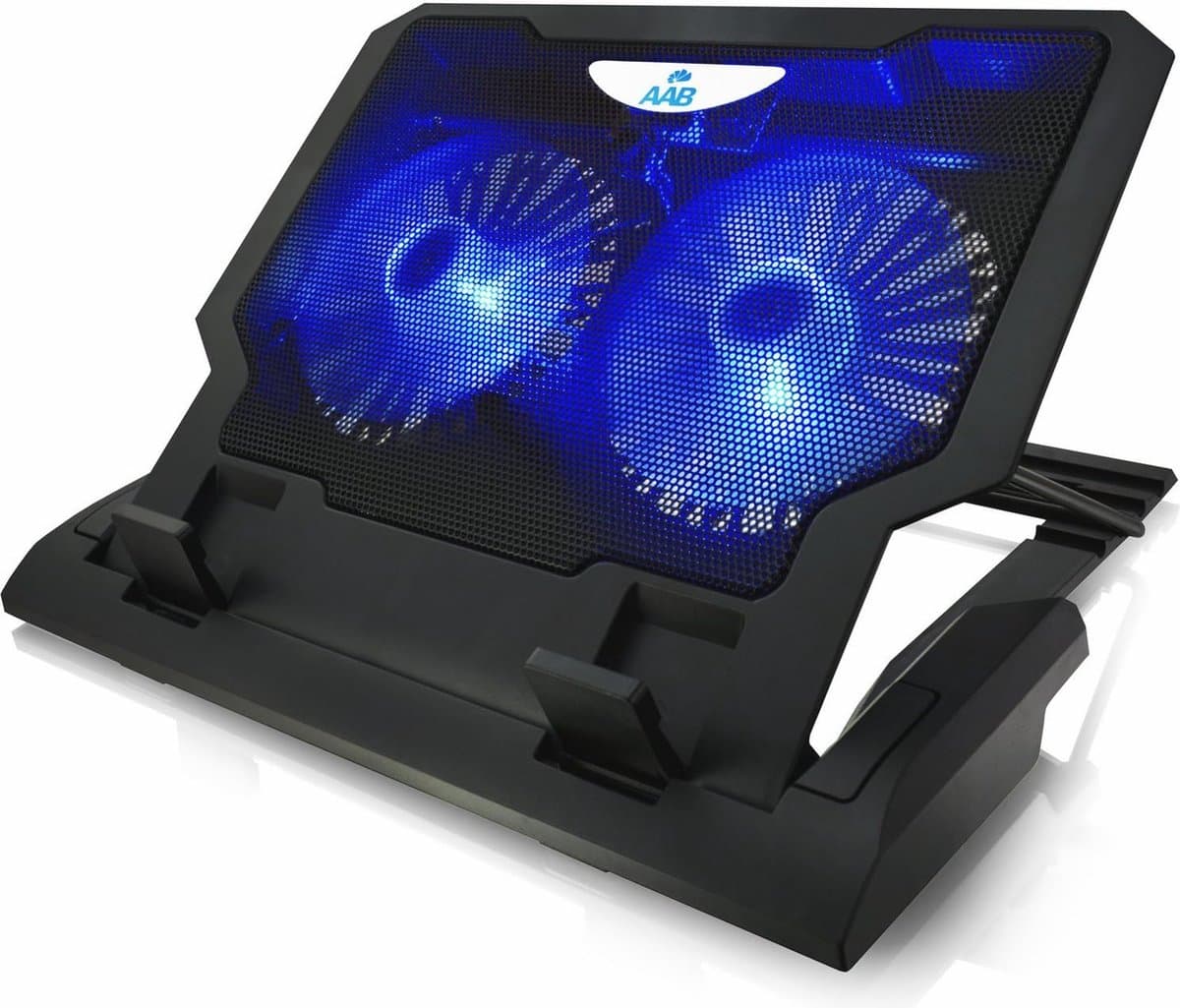 Laptop Cooling Pad met 2 Ventilatoren, Verstelbare Hoek, en Blauw LED-Licht