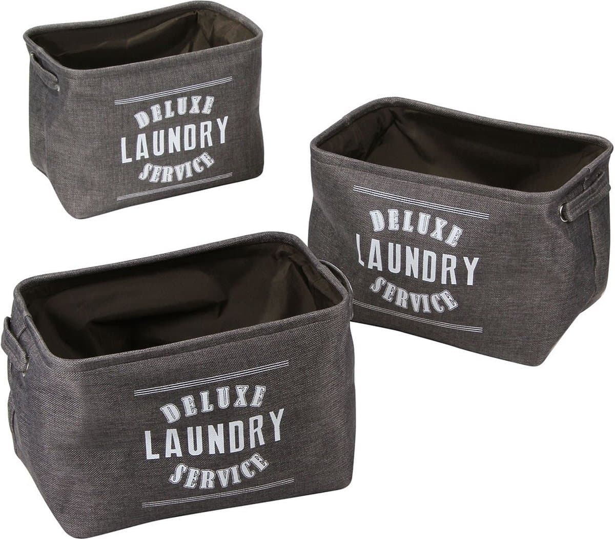 CALICOSY - Set van 3 grijze canvas wasmanden 35x26x24cm