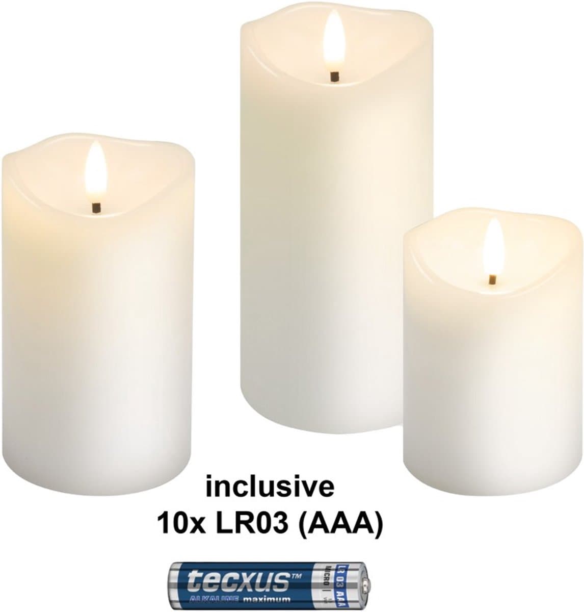 Goobay Set of 3 LED Real Wax Candles, white, incl. 10x AAA (LR03)