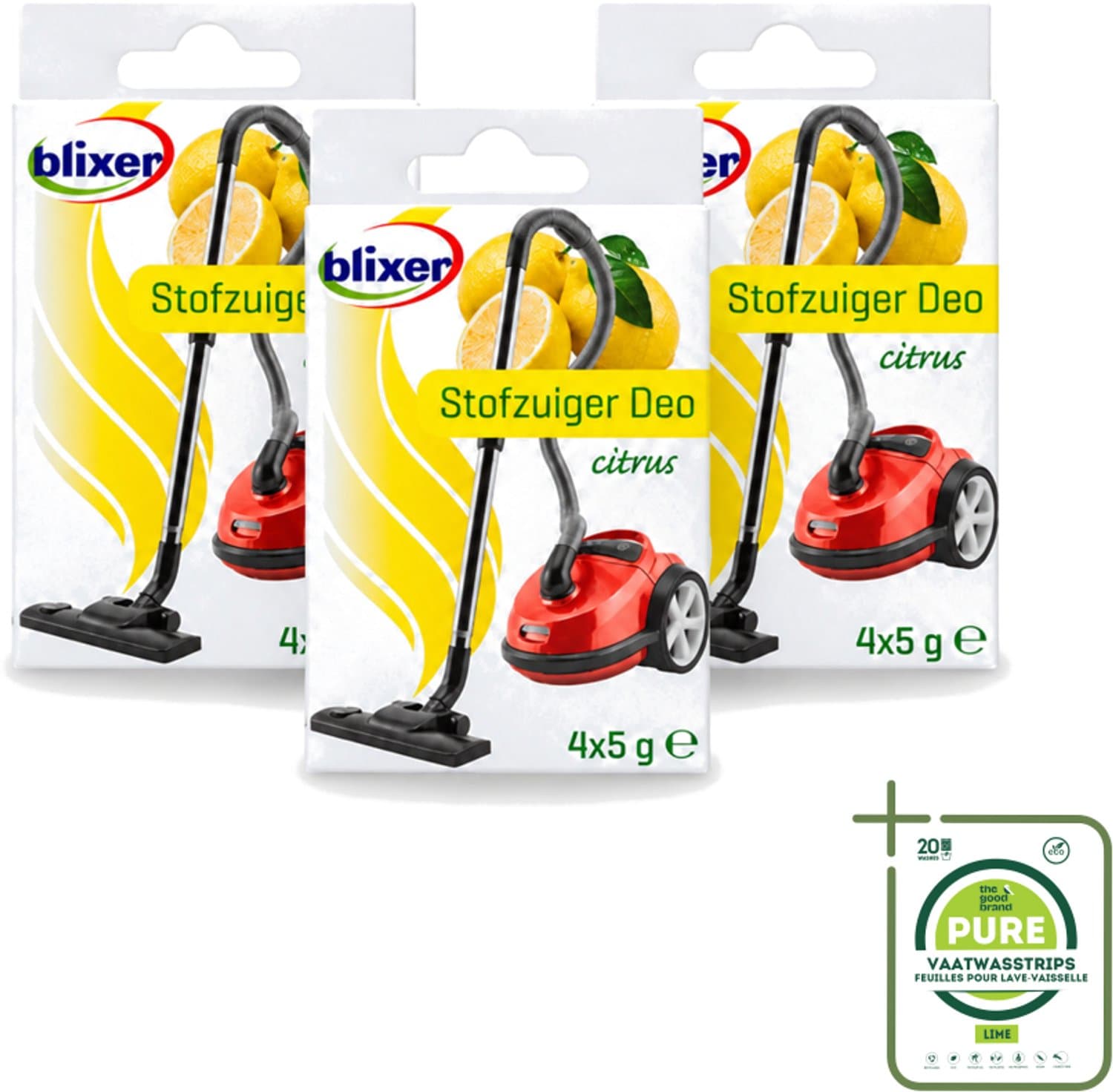 3 x Blixer - Beckmann - Stofzuiger Deodorant - Citrus - 4 Geurverspreiders - Grootverpakking - Vaatwasstrips - Stofzuiger Geur - Citrusgeur - Geurverspreider - Frisse Lucht - Huishoudelijke Geur