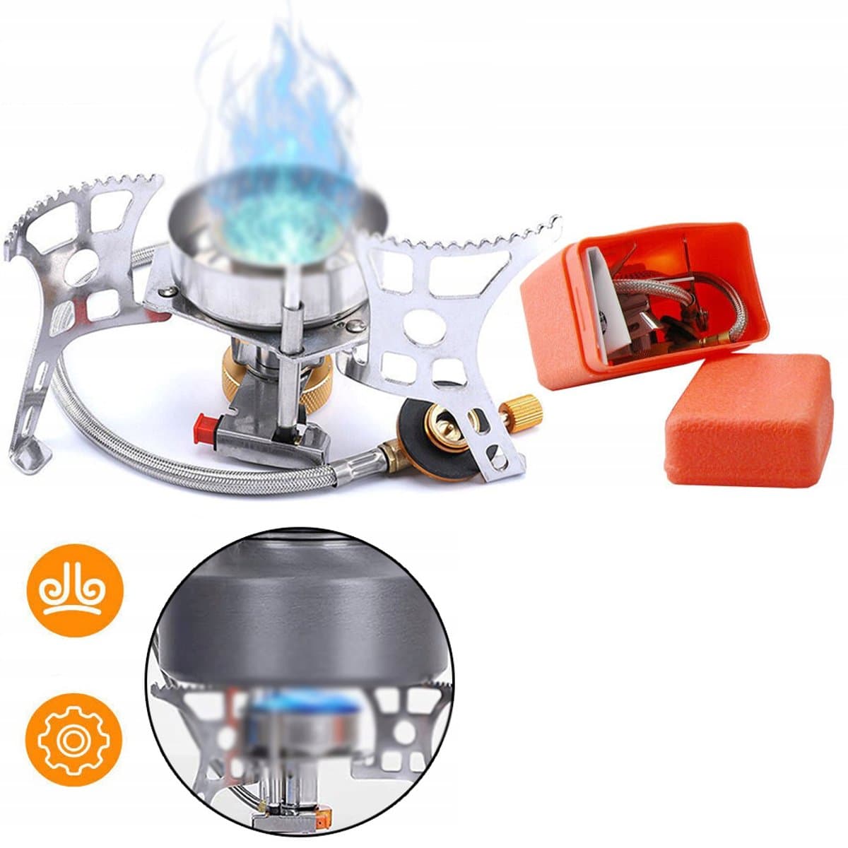 Draagbaar Gasfornuis Met Aluminium Windscherm En Honingraat Brander - Duurzaam Messing Piëzo-Elektrische Ontsteking Compact 9x9 cm - Perfect Voor Backpacken En Buiten Koken