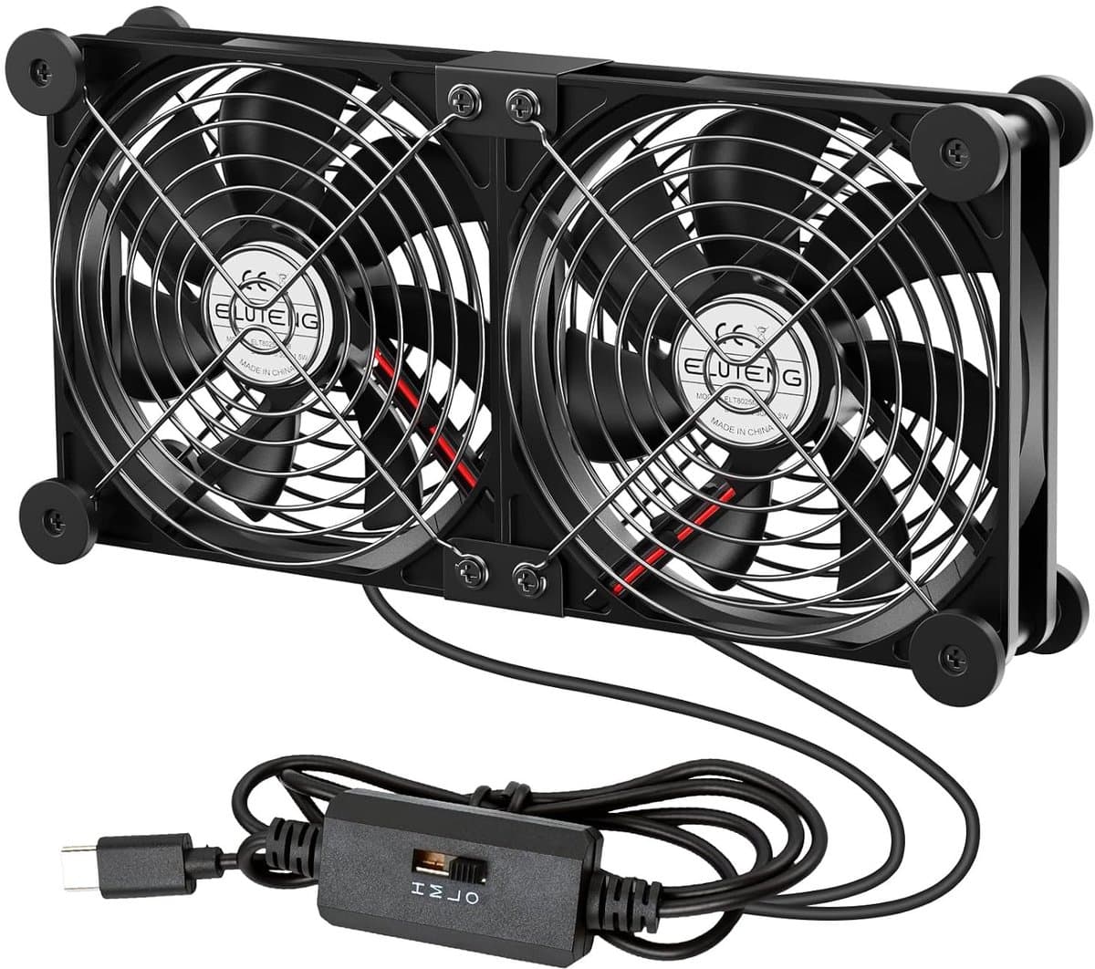 2-in-1 USB-C Ventilator 140mm, Stille PC Fan met 3 Instelbare Snelheden voor Laptop, PS5 en TV Box, Inclusief 8 Schokabsorberende Voetjes