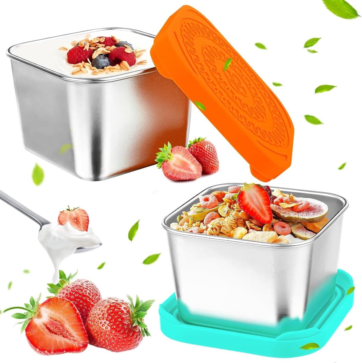2 Stuks Kleine RVS Vriezerdozen, 180ml Snackboxen, Lekvrije Mini Jars voor Saladedressings en Snacks, Ideaal voor Voedselopslag en Meal Prep