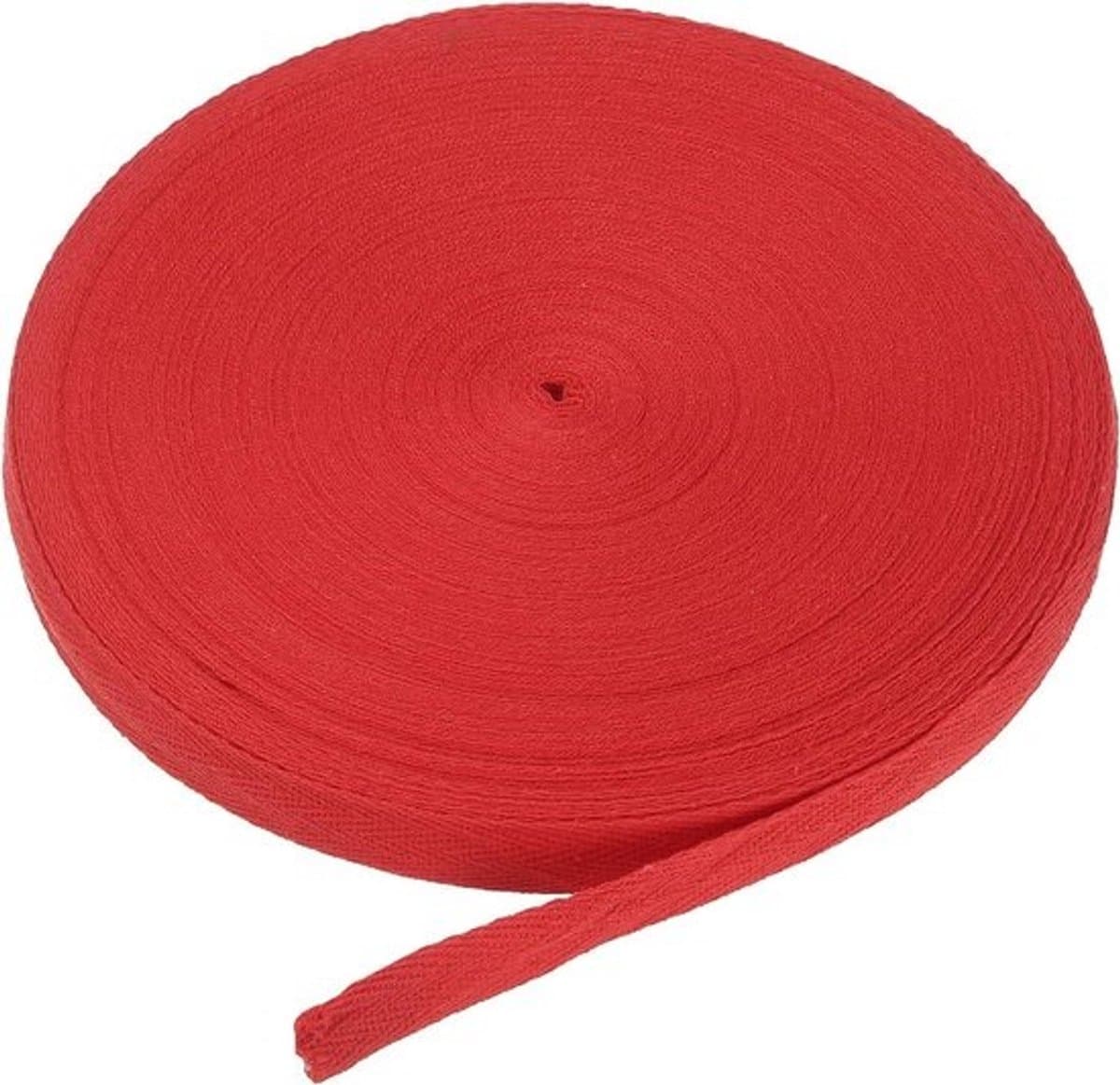 Katoen Twill Tape - Lint Band - Naaien Knutselen - Ademend Wasbaar - 1.5 cm Breed - Helder Rood