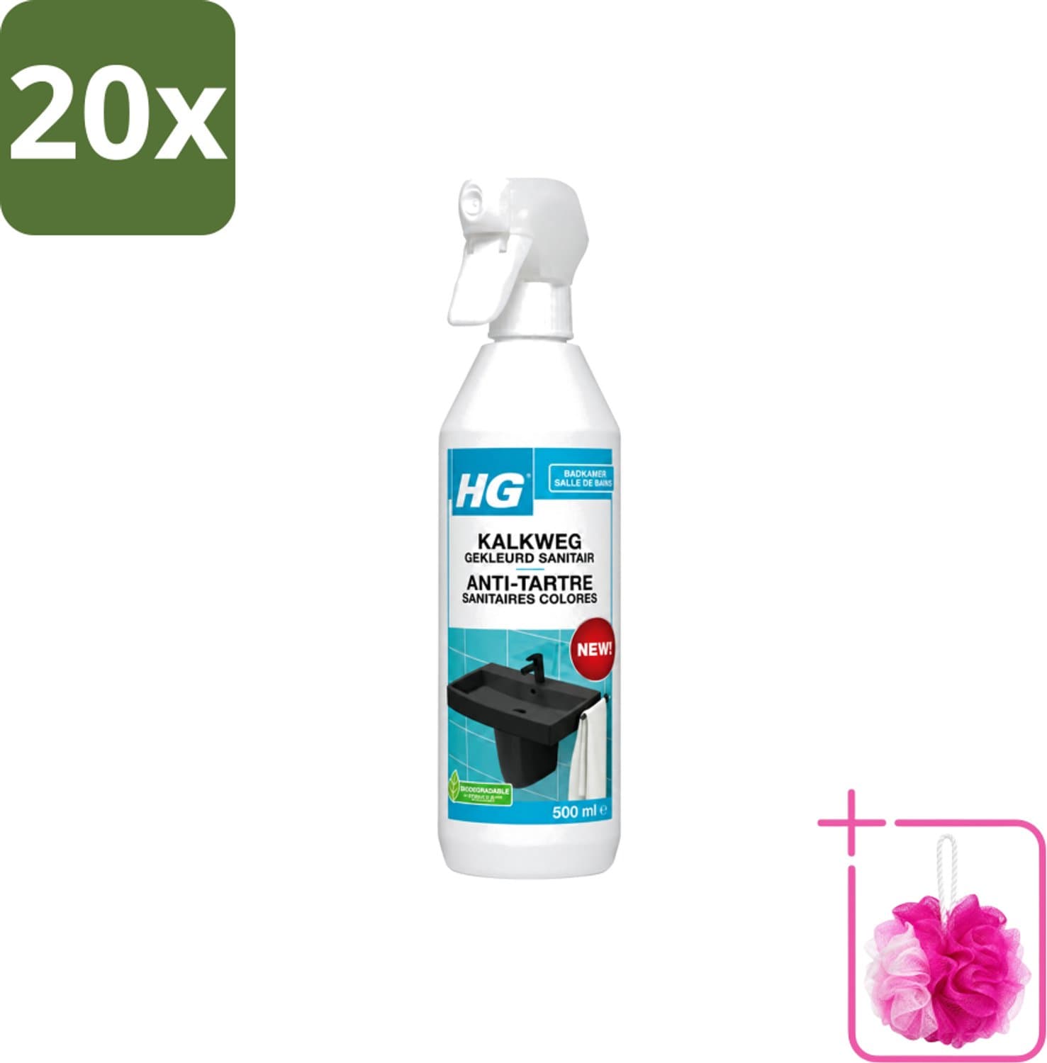 20 x HG - Badkamer - Kalkweg Gekleurd Sanitair - Schuimend - 500 ml - Bulkverpakking - Kalk verwijderen - Douchemop - Gekleurd sanitair reinigen