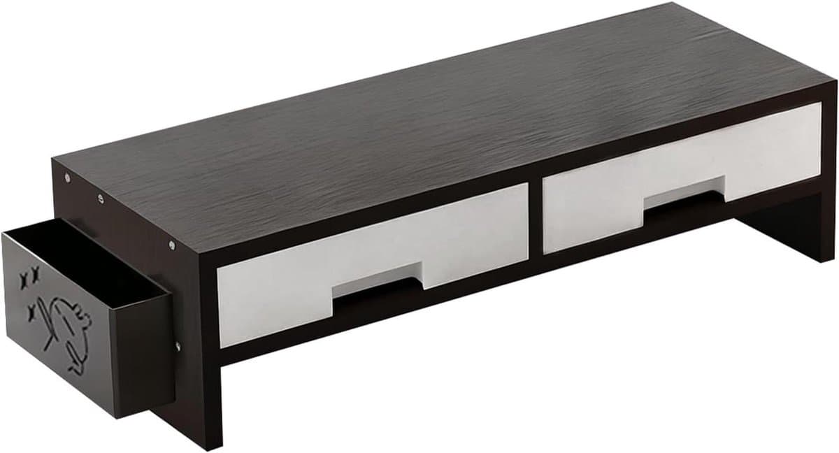 Monitor Verhoger - Bureau Organizer - Ergonomisch Werken - Dubbele Lade - 50 cm - Zwart