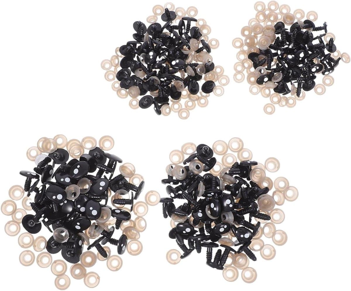Veiligheidsoogjes Plastic - Knutseloogjes Poppenogen - Dieren Maken - Met Stabiliserende Ringen - Diverse Maten - Zwart