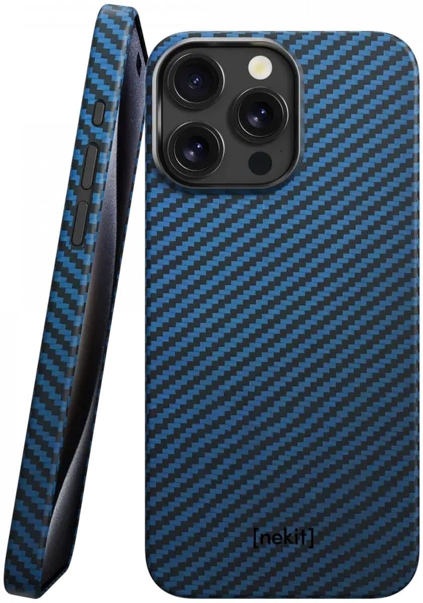 NEKIT Fiber Hoesje Geschikt voor Apple iPhone 13 Pro - Compatibel met MagSafe - High-tech Kevlar Aramidevezels 1500D - Back Cover Ultra Dun - Blauw